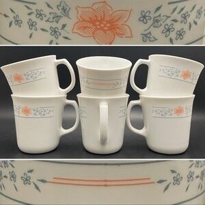 Corning USA Apricot Grove Coffee/Tea Mugs • Set of 6 Cups • Vintage Corelle